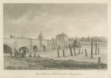 Burton-upon-Trent Brücke und Stadt: Sepiazeichnung, 1839