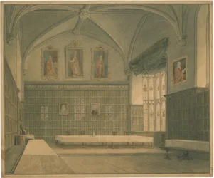 Cambridgeshire - Halle im [?Jesus] College - Innenansicht, 1818