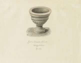 Croxden - Taufbecken in der Gästekapelle: Sepia-Zeichnung