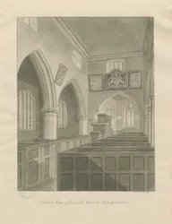 Innenraum der Cannock-Kirche: Sepia-Zeichnung