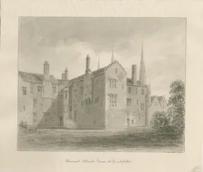 Lichfield - Altes Haus in The Close: Sepia-Zeichnung