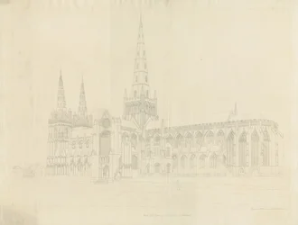 Lichfield Kathedrale - Südostansicht (Umrissradierung)