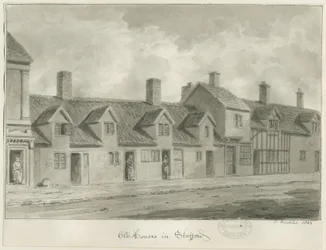 Stafford - Alte Häuser [in der Eastgate Street]: Sepiazeichnung, 1844