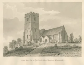 Worcestershire - Droitwich - Dodderhill Kirche: Sepia-Zeichnung