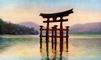 Torii des Itsukushima-Tempels auf der Insel Miyajima, Japan, ca. 1930er Jahre