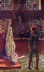 Sir Lanvals Dame appelliert an die Richter, Illustration aus 