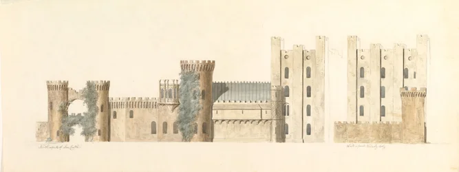 Nordansichten von Lea Castle und Westansicht von Wolverly, Cookly, Worcestershire, ca. 1816