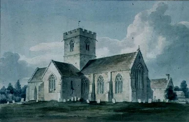 Südostansicht der Kirche von Dinton, 1805