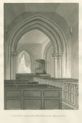 Worcestershire - Droitwich - Dodderhill Kirche Innenansicht: Sepia-Zeichnung