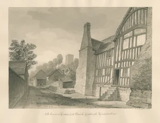 Worcestershire - Droitwich - Dodderhill Old House: Sepia-Zeichnung