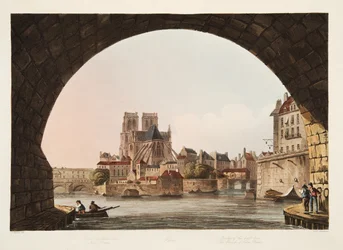 Brücke des Hôtel-Dieu und die Kirche Notre Dame, Illustration aus Versailles, Paris und Saint Denis, veröffentlicht 1805