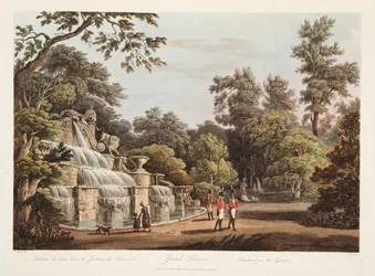 Grand Trianon, Brunnen im Garten, Illustration aus Versailles, Paris und Saint Denis, veröffentlicht 1805