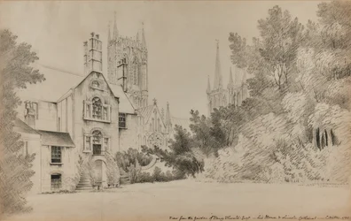 Blick aus dem Garten von Henry Thorold, Esq., sein Haus & Lincoln Kathedrale