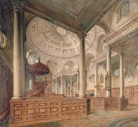 Innenansicht der Kirche St. Stephen Walbrook, City of London, 1811