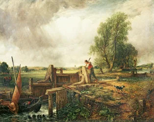 Ein Boot passiert eine Schleuse