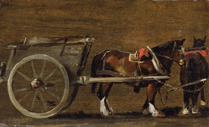Ein Bauernwagen mit zwei Pferden im Geschirr: Eine Studie für den Wagen in 