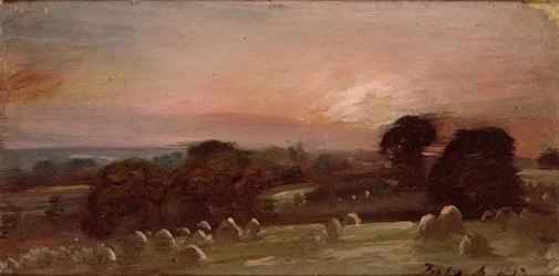 Ein Heufeld bei East Bergholt bei Sonnenuntergang