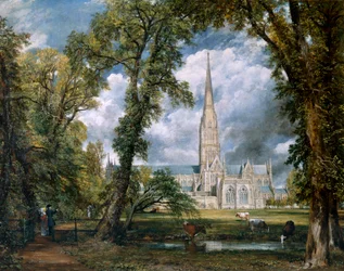 Ansicht der Kathedrale von Salisbury vom Bischofsgelände, Wiltshire, ca. 1822