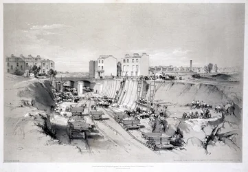 Bau der Stützmauern in der Park Street, Camden Town, 1836