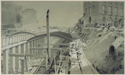 Bau der Stützmauern in der Park Street, Camden Town, September 1836