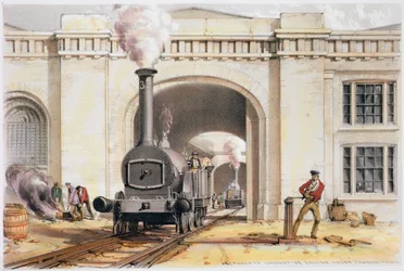 Eingang zum Lokomotivschuppen, Camden Town, London, 1839