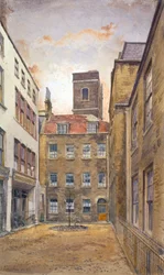 Turm der Kirche St. Matthew, Friday Street, gesehen von Fountain Court, London, 1882