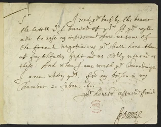 Autographenbrief von John Donne an Sir Robert Cotton, aus dem Gefängnis geschrieben