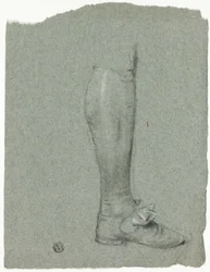 Bein einer stehenden Figur (Vorderseite); Skizze von Schuhen (Rückseite)