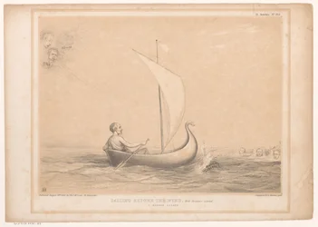 Spotprent mit Lord Russell in einem Segelboot