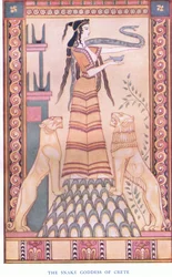 Die Schlangengöttin von Kreta, Illustration aus Mythen von Kreta und vorhellenischem Europa, veröffentlicht von der Gresham Publishing Company Limited, 1920er Jahre