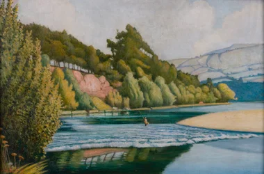 Flusslandschaft mit Fischer