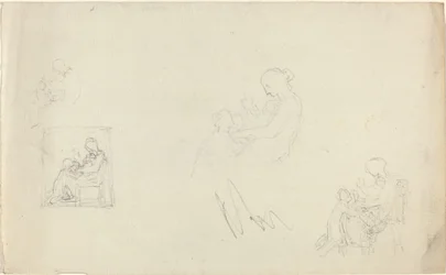 Vier Studien einer sitzenden Frau mit Kindern zu ihren Füßen (Skizzen für das Denkmal für Lady FitzHarris?)