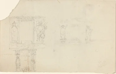 Struktur mit Figuren in asiatischer Kleidung (Illustration für „The Casket“?)