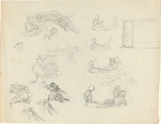 Studien eines krähenden Hahns und liegender Figuren (recto und verso)