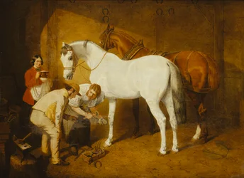 Das Lieblingspferd beschlagen, 1865