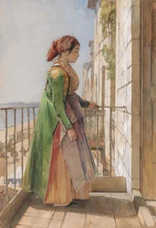 Ein griechisches Mädchen auf einem Balkon