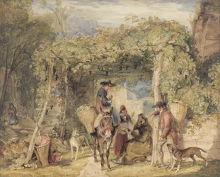 Figuren und Tiere in einem Weinberg