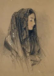 Kopf eines italienischen Mädchens in einer Mantilla, 1838