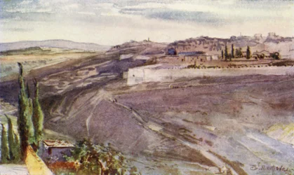 Jerusalem, von der traditionellen Stelle auf dem Ölberg, wo Christus über die Stadt weinte