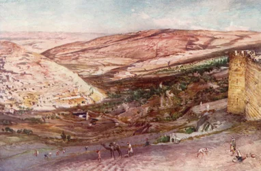 Das Zusammentreffen der Täler Hinnom und Josaphat, gesehen vom östlichen Punkt der Mauern von Zion