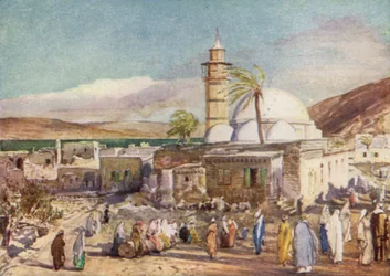 Die Moschee in Tiberias und der See Genezareth