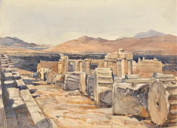 Die Propyläen vom nördlichen Rand des Stylobats des Parthenon, Athen