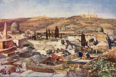 Der Tempelbereich und der Ölberg, vom Berg Zion