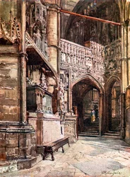 Das Grab von Königin Philippa und die Kapelle von Heinrich V vom südlichen Umgang