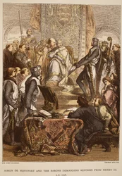 Simon de Montfort und die Barone fordern Reformen von Heinrich III., 1258, graviert von Thomas Bolton