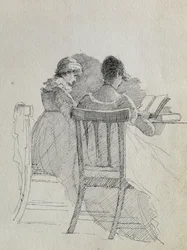 Lesen (Feder und Tinte auf Papier) (Detail)
