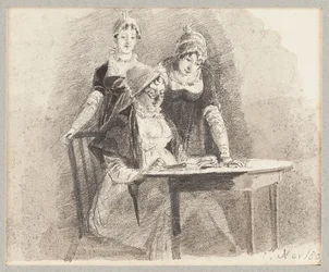 Drei an einem Tisch, einer sitzt, 1807