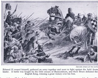 Edward II. sammelte eine Armee und kämpfte 1314 n. Chr. in der Schlacht von Bannockburn, wo Bruce die Engländer besiegte, ca. 1950
