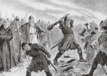 König Olav der Heilige zerstört das Bild des Gottes Mor