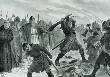 König Olav der Heilige zerstört das Bild des Gottes Mor